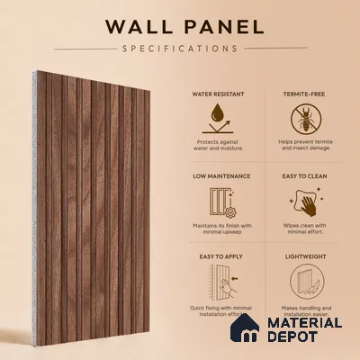 Wooden Look PN 07476 8 ft x 4.8 inch PVC Panel - 10 mm | Suitable for Living Room, Bedroom & Office | Width is Subjected to 5% Variation