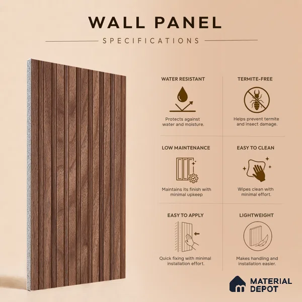 Wooden Look PN 07476 8 ft x 4.8 inch PVC Panel - 10 mm | Suitable for Living Room, Bedroom & Office | Width is Subjected to 5% Variation