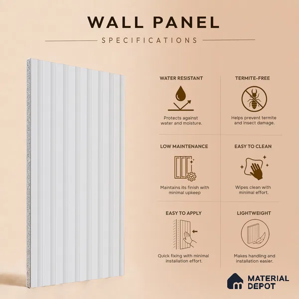 Dove Grey Plain Colour Look PN 07477 8 ft x 4.8 inch PVC Panel - 10 mm | Suitable for Living Room, Bedroom & Office | Width is Subjected to 5% Variation