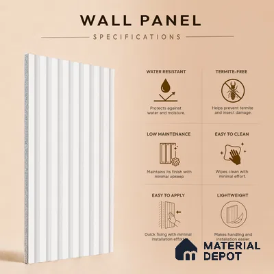 Ivory Beige Plain Colour Look PN 07478 8 ft x 4.8 inch PVC Panel - 10 mm | Suitable for Living Room, Bedroom & Office | Width is Subjected to 5% Variation