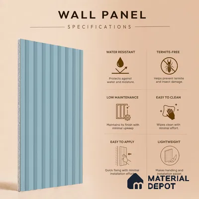 Cloud Grey Plain Colour Look PN 07480 8 ft x 4.8 inch PVC Panel - 10 mm | Suitable for Living Room, Bedroom & Office | Width is Subjected to 5% Variation