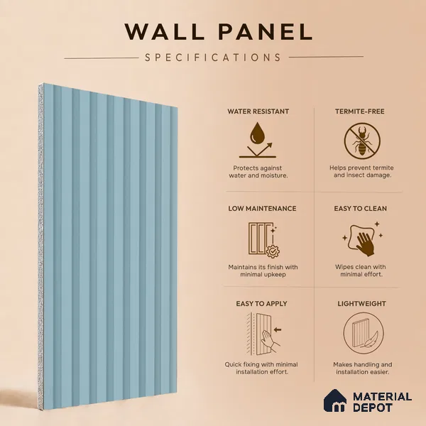 Cloud Grey Plain Colour Look PN 07480 8 ft x 4.8 inch PVC Panel - 10 mm | Suitable for Living Room, Bedroom & Office | Width is Subjected to 5% Variation
