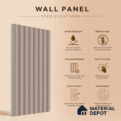 Cloud Grey Plain Colour Look PN 07481 8 ft x 4.8 inch PVC Panel - 10 mm | Suitable for Living Room, Bedroom & Office | Width is Subjected to 5% Variation