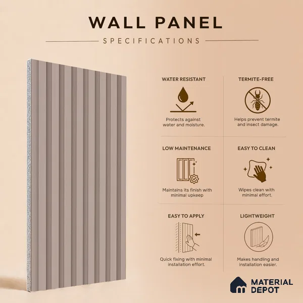 Cloud Grey Plain Colour Look PN 07481 8 ft x 4.8 inch PVC Panel - 10 mm | Suitable for Living Room, Bedroom & Office | Width is Subjected to 5% Variation
