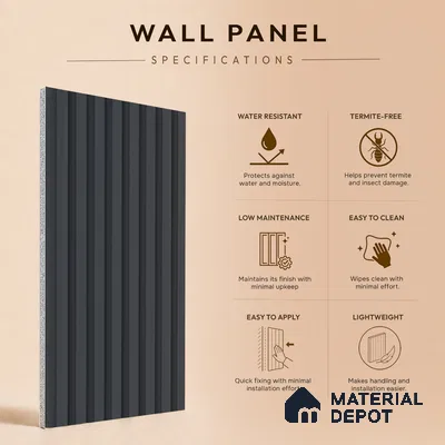 Graphite Grey Plain Colour Look PN 07482 8 ft x 4.8 inch PVC Panel - 10 mm | Suitable for Living Room, Bedroom & Office | Width is Subjected to 5% Variation