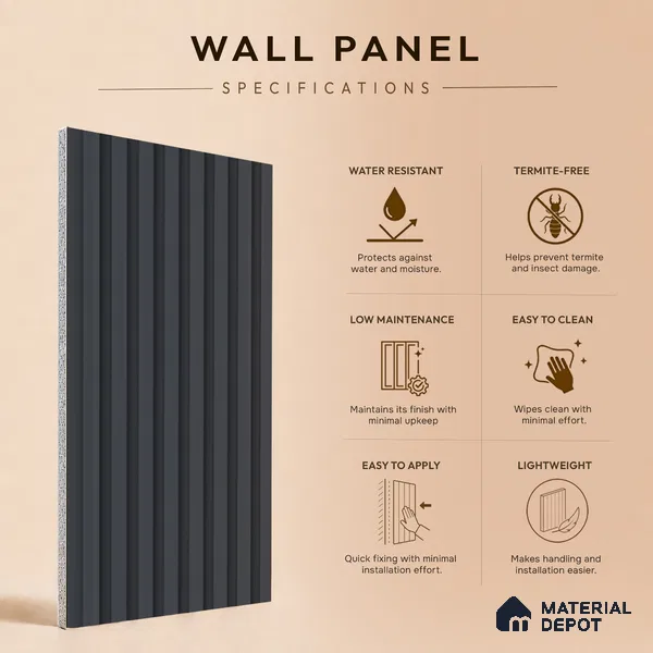 Graphite Grey Plain Colour Look PN 07482 8 ft x 4.8 inch PVC Panel - 10 mm | Suitable for Living Room, Bedroom & Office | Width is Subjected to 5% Variation