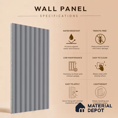 Mist Grey Plain Colour Look PN 07483 8 ft x 4.8 inch PVC Panel - 10 mm | Suitable for Living Room, Bedroom & Office | Width is Subjected to 5% Variation