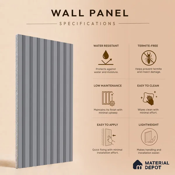 Mist Grey Plain Colour Look PN 07483 8 ft x 4.8 inch PVC Panel - 10 mm | Suitable for Living Room, Bedroom & Office | Width is Subjected to 5% Variation