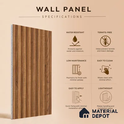 Wooden Look PN 07487 8 ft x 4.8 inch PVC Panel - 10 mm | Suitable for Living Room, Bedroom & Office | Width is Subjected to 5% Variation