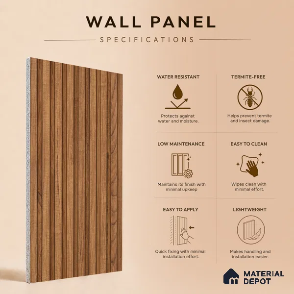 Wooden Look PN 07487 8 ft x 4.8 inch PVC Panel - 10 mm | Suitable for Living Room, Bedroom & Office | Width is Subjected to 5% Variation