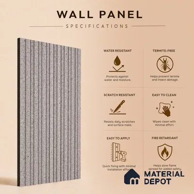Cloud Grey Stone Look PN 07594 9.5 ft x 4.9 inch Charcoal Panel - 12 mm | Suitable for Feature Wall, TV Unit & Living Room | Width is Subjected to 5% Variation