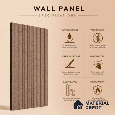 Mocha Brown Stone Look PN 07596 9.5 ft x 4.9 inch Charcoal Panel - 12 mm | Suitable for Feature Wall, TV Unit & Living Room | Width is Subjected to 5% Variation