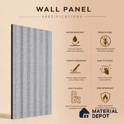 Cement Grey Fabric Look PN 07598 9.5 ft x 4.9 inch Charcoal Panel - 12 mm | Suitable for Feature Wall, TV Unit & Living Room | Width is Subjected to 5% Variation