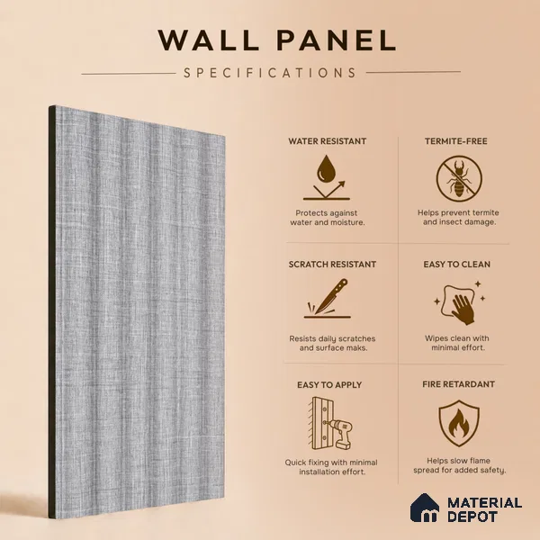 Cement Grey Fabric Look PN 07598 9.5 ft x 4.9 inch Charcoal Panel - 12 mm | Suitable for Feature Wall, TV Unit & Living Room | Width is Subjected to 5% Variation