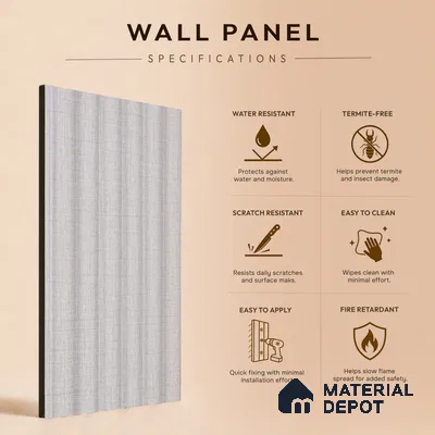 Light Grey Fabric Look PN 07599 9.5 ft x 4.9 inch Charcoal Panel - 12 mm | Suitable for Feature Wall, TV Unit & Living Room | Width is Subjected to 5% Variation