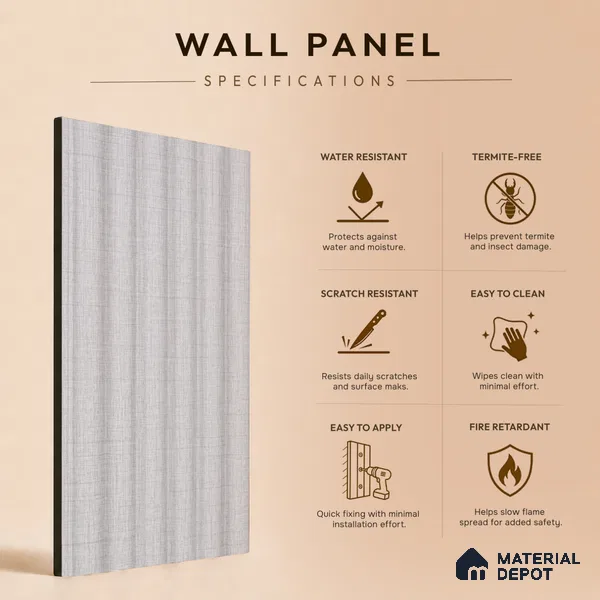 Light Grey Fabric Look PN 07599 9.5 ft x 4.9 inch Charcoal Panel - 12 mm | Suitable for Feature Wall, TV Unit & Living Room | Width is Subjected to 5% Variation