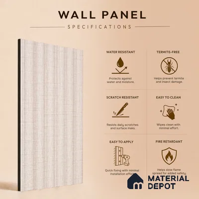 Dove Grey Fabric Look PN 07600 9.5 ft x 4.9 inch Charcoal Panel - 12 mm | Suitable for Feature Wall, TV Unit & Living Room | Width is Subjected to 5% Variation