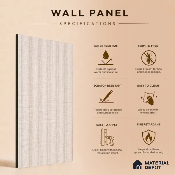 Dove Grey Fabric Look PN 07600 9.5 ft x 4.9 inch Charcoal Panel - 12 mm | Suitable for Feature Wall, TV Unit & Living Room | Width is Subjected to 5% Variation