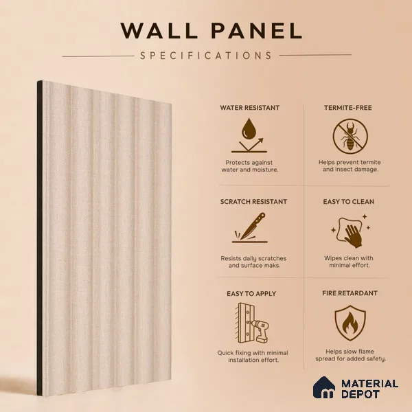 Cappuccino Beige Fabric Look PN 07601 9.5 ft x 4.9 inch Charcoal Panel - 12 mm | Suitable for Feature Wall, TV Unit & Living Room | Width is Subjected to 5% Variation