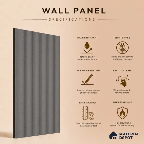 Mid Grey Plain Colour Look PN 07605 9.5 ft x 4.9 inch Charcoal Panel - 12 mm | Suitable for Feature Wall, TV Unit & Living Room | Width is Subjected to 5% Variation