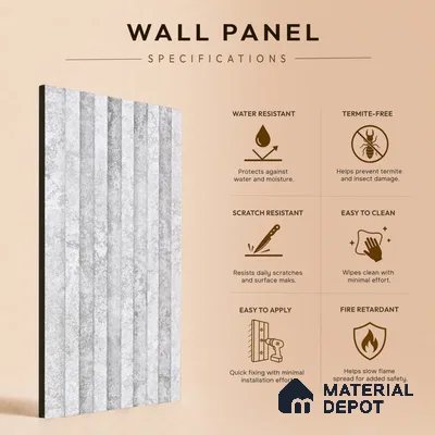 Dove Grey Cement Look PN 07606 9.5 ft x 4.9 inch Charcoal Panel - 12 mm | Suitable for Feature Wall, TV Unit & Living Room | Width is Subjected to 5% Variation