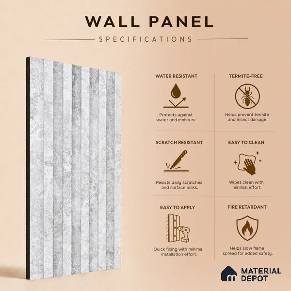 Dove Grey Cement Look PN 07606 9.5 ft x 4.9 inch Charcoal Panel - 12 mm | Suitable for Feature Wall, TV Unit & Living Room | Width is Subjected to 5% Variation