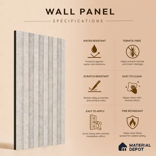 Light Grey Stone Look PN 07607 9.5 ft x 4.9 inch Charcoal Panel - 12 mm | Suitable for Feature Wall, TV Unit & Living Room | Width is Subjected to 5% Variation