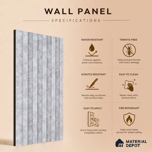 Light Grey Cement Look PN 07608 9.5 ft x 4.9 inch Charcoal Panel - 12 mm | Suitable for Feature Wall, TV Unit & Living Room | Width is Subjected to 5% Variation
