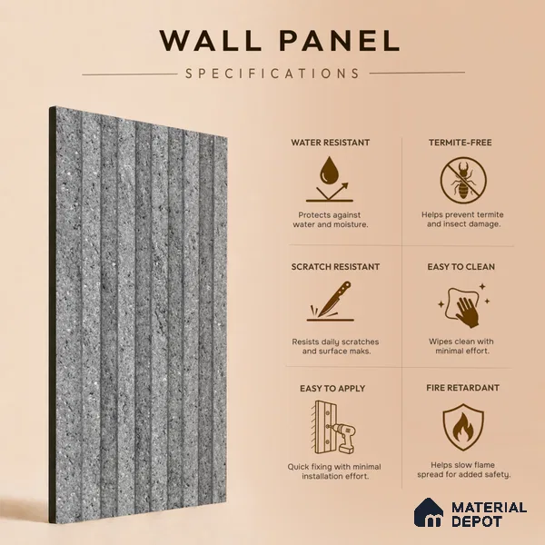 Mist Grey Stone Look PN 07609 9.5 ft x 4.9 inch Charcoal Panel - 12 mm | Suitable for Feature Wall, TV Unit & Living Room | Width is Subjected to 5% Variation