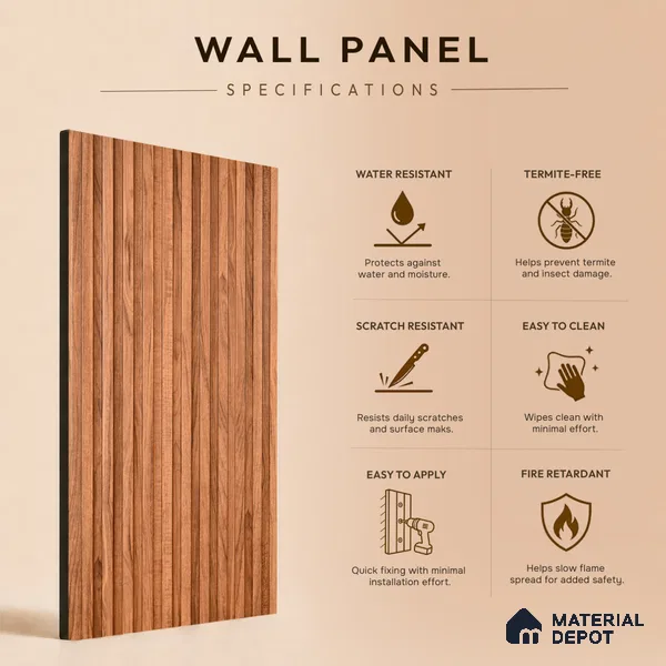 Wooden Look PN 07656 8 ft x 10 inch Charcoal Panel - 10 mm | Suitable for Living Room, Bedroom & Office | Width is Subjected to 5% Variation