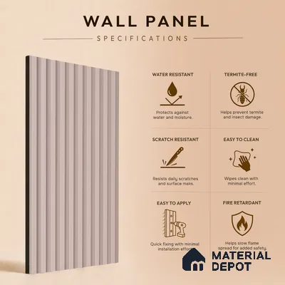 Cement Grey Plain Colour Look PN 07663 8 ft x 10 inch Charcoal Panel - 10 mm | Suitable for Living Room, Bedroom & Office | Width is Subjected to 5% Variation