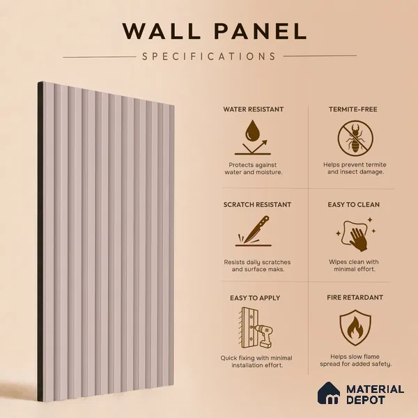 Cement Grey Plain Colour Look PN 07663 8 ft x 10 inch Charcoal Panel - 10 mm | Suitable for Living Room, Bedroom & Office | Width is Subjected to 5% Variation