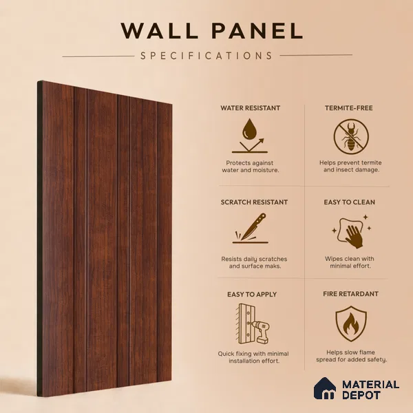 Wooden Look PN 07685 9.1 ft x 4.9 inch Charcoal Panel - 12 mm | Suitable for Living Room, Bedroom & TV Cabinet | Width is Subjected to 5% Variation