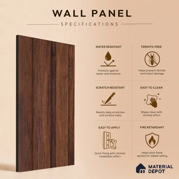 Wooden Look PN 07689 9.1 ft x 4.9 inch Charcoal Panel - 12 mm | Suitable for Living Room, Bedroom & TV Cabinet | Width is Subjected to 5% Variation
