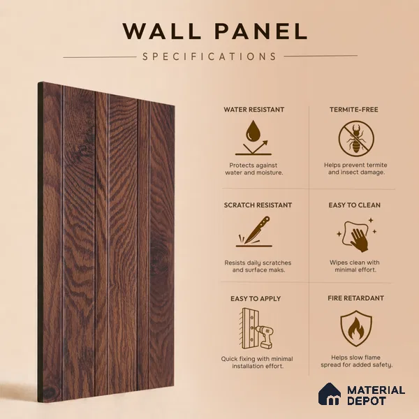 Wooden Look PN 07693 9.1 ft x 4.9 inch Charcoal Panel - 12 mm | Suitable for Living Room, Bedroom & TV Cabinet | Width is Subjected to 5% Variation