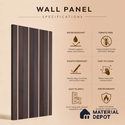 Wooden Look PN 07706 9.1 ft x 4.9 inch Charcoal Panel - 12 mm | Suitable for Living Room, Bedroom & TV Cabinet | Width is Subjected to 5% Variation