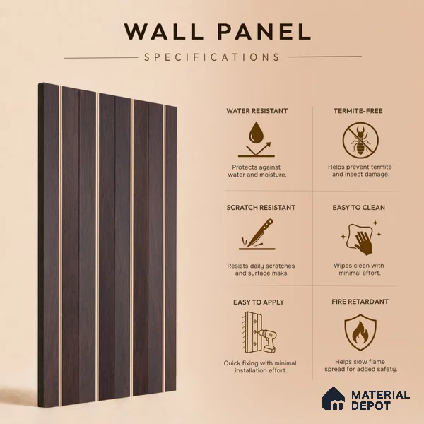 Wooden Look PN 07706 9.1 ft x 4.9 inch Charcoal Panel - 12 mm | Suitable for Living Room, Bedroom & TV Cabinet | Width is Subjected to 5% Variation