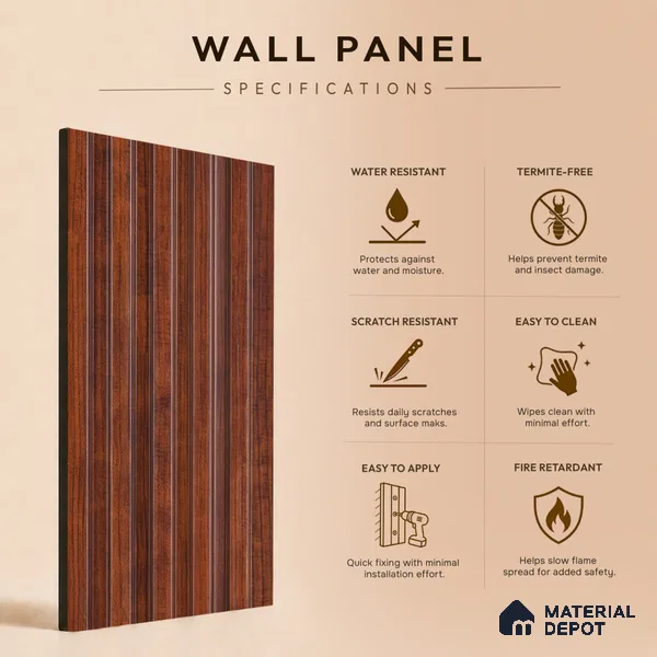 Wooden Look PN 07711 9.1 ft x 4.9 inch Charcoal Panel - 12 mm | Suitable for Living Room, Bedroom & TV Cabinet | Width is Subjected to 5% Variation