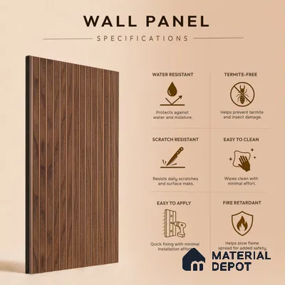 Wooden Look PN 07792 8 ft x 7.8 inch Charcoal Panel - 6 mm | Suitable for Living Room, Bedroom & Office | Width is Subjected to 5% Variation