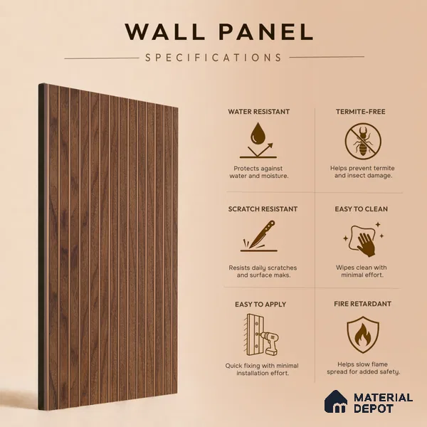 Wooden Look PN 07792 8 ft x 7.8 inch Charcoal Panel - 6 mm | Suitable for Living Room, Bedroom & Office | Width is Subjected to 5% Variation