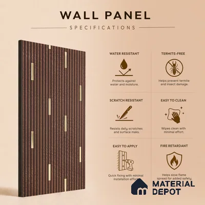 Coffee Brown Geometric Look PN 07808 8 ft x 7.8 inch Charcoal Panel - 6 mm | Suitable for Living Room, Bedroom & Office | Width is Subjected to 5% Variation