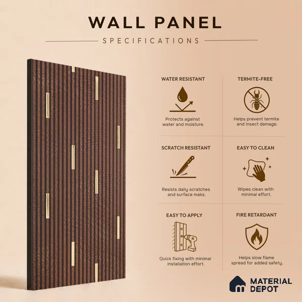 Coffee Brown Geometric Look PN 07808 8 ft x 7.8 inch Charcoal Panel - 6 mm | Suitable for Living Room, Bedroom & Office | Width is Subjected to 5% Variation