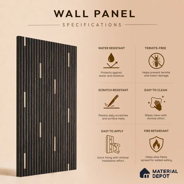 Graphite Black Geometric Look PN 07810 8 ft x 7.8 inch Charcoal Panel - 6 mm | Suitable for Living Room, Bedroom & Office | Width is Subjected to 5% Variation