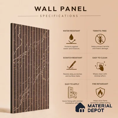 Cappucino Brown Marble Look PN 07820 8 ft x 7.8 inch Charcoal Panel - 6 mm | Suitable for Living Room, Bedroom & Office | Width is Subjected to 5% Variation