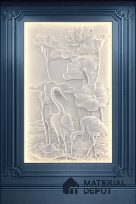 Serene Lotus & Crane 9.1 ft x 4 ft CNC Made HDHMR Panel - 30 mm
