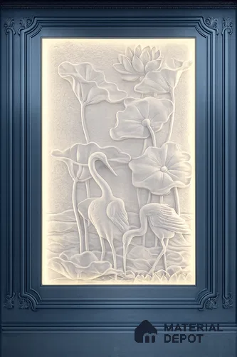 Serene Lotus & Crane 9.1 ft x 4 ft CNC Made HDHMR Panel - 30 mm