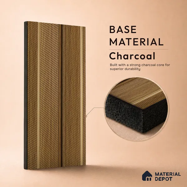 Brown Wooden Louver PN 05270 8 ft x 4.7 inch Charcoal Panel - 12 mm | Suitable for Feature Wall, TV Unit & Living Room | Width is Subjected to 5% Variation