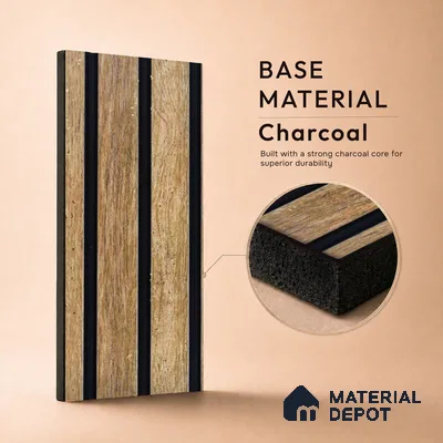 Brown Wooden Louver PN 05277 8 ft x 4.9 inch Charcoal Panel - 11 mm | Suitable for Feature Wall, TV Unit & Living Room | Width is Subjected to 5% Variation