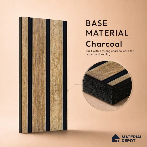 Brown Wooden Louver PN 05277 8 ft x 4.9 inch Charcoal Panel - 11 mm | Suitable for Feature Wall, TV Unit & Living Room | Width is Subjected to 5% Variation