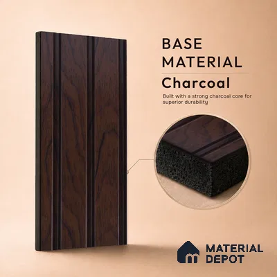 Brown Wooden Louver PN 05278 8 ft x 4.9 inch Charcoal Panel - 11 mm | Suitable for Feature Wall, TV Unit & Living Room | Width is Subjected to 5% Variation